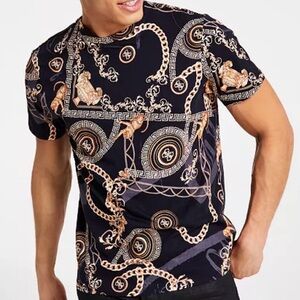 Guesseco(XL) men’s slim fit black gold chain cotton tee shirt